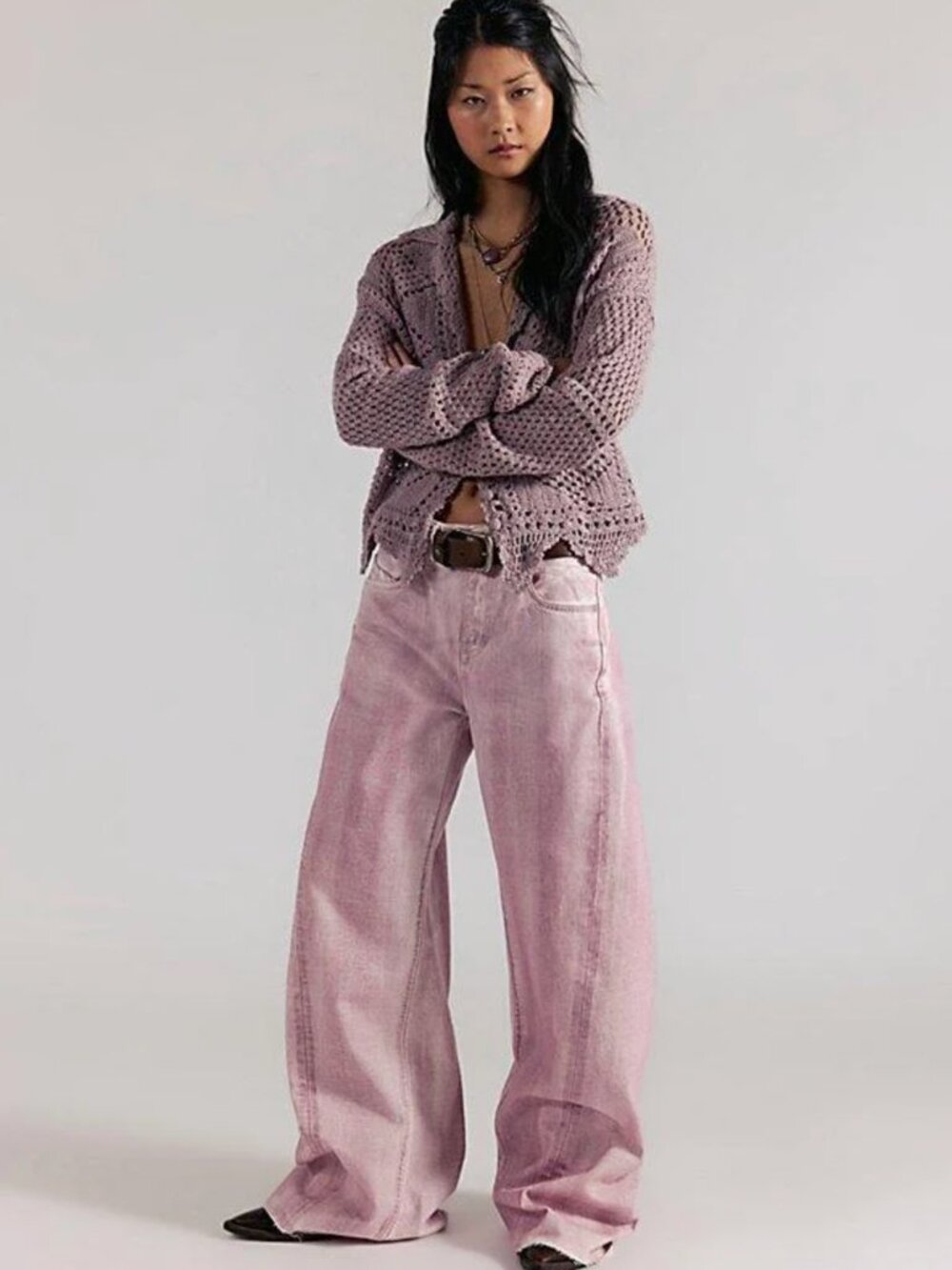 NWT Free People Purple Alter Ego Wide Barrel Leg Twisted Jeans Size 33